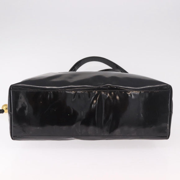 CHANEL Chain Tote Bag Patent leather Black Gold CC Auth BA13602A