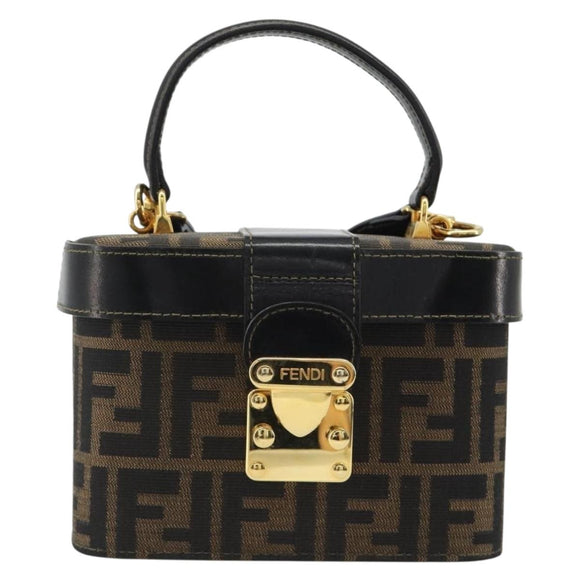 FENDI Zucca Canvas Hand Bag 2way Black Brown Auth BA13604A