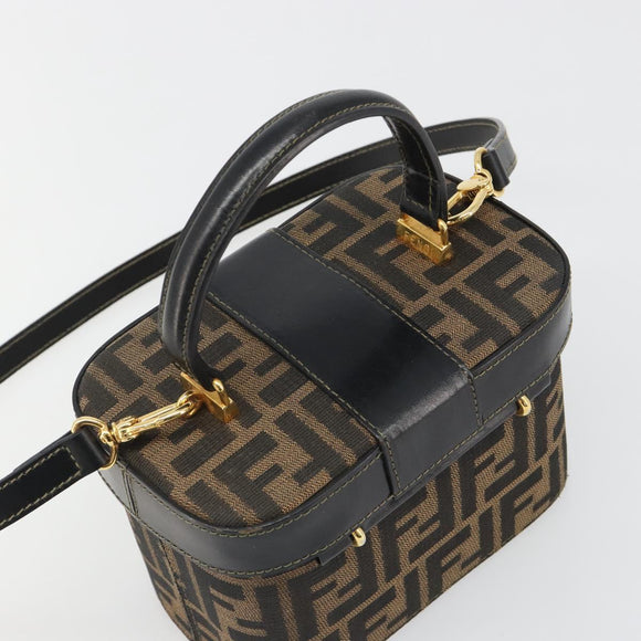 FENDI Zucca Canvas Hand Bag 2way Black Brown Auth BA13604A