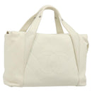 CHANEL V Stitch Hand Bag Lamb Skin White Silver CC Auth BA13606V-1