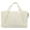 CHANEL V Stitch Hand Bag Lamb Skin White Silver CC Auth BA13606V-13