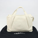 CHANEL V Stitch Hand Bag Lamb Skin White Silver CC Auth BA13606V-12