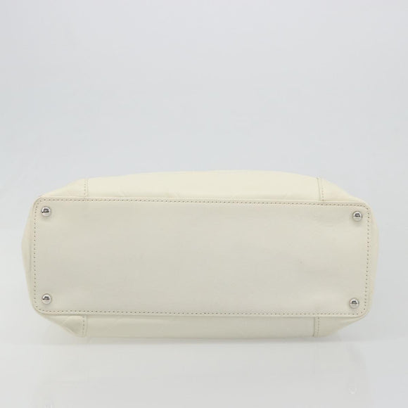 CHANEL V Stitch Hand Bag Lamb Skin White Silver CC Auth BA13606V