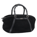GUCCI Bamboo Hand Bag Suede Black Silver 002 1084 200047 Auth BA13607V-1