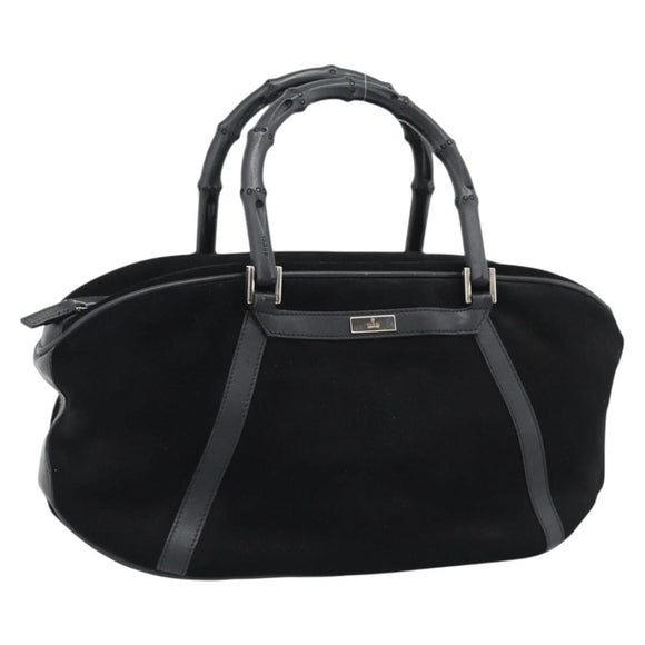 GUCCI Bamboo Hand Bag Suede Black Silver 002 1084 200047 Auth BA13607V