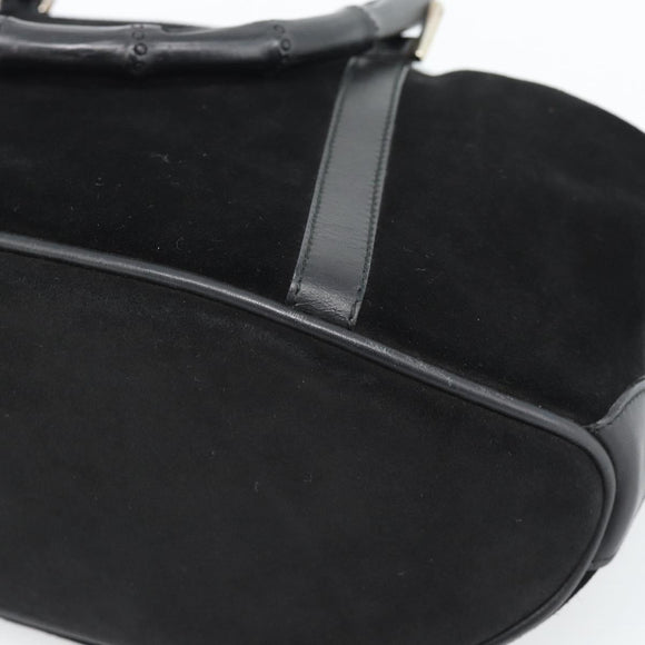 GUCCI Bamboe Handtas Suède Zwart Zilver 002 1084 200047 Auth BA13607V