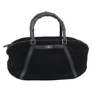 GUCCI Bamboo Hand Bag Suede Black Silver 002 1084 200047 Auth BA13607V-13