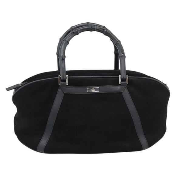 GUCCI Bamboo Hand Bag Suede Black Silver 002 1084 200047 Auth BA13607V