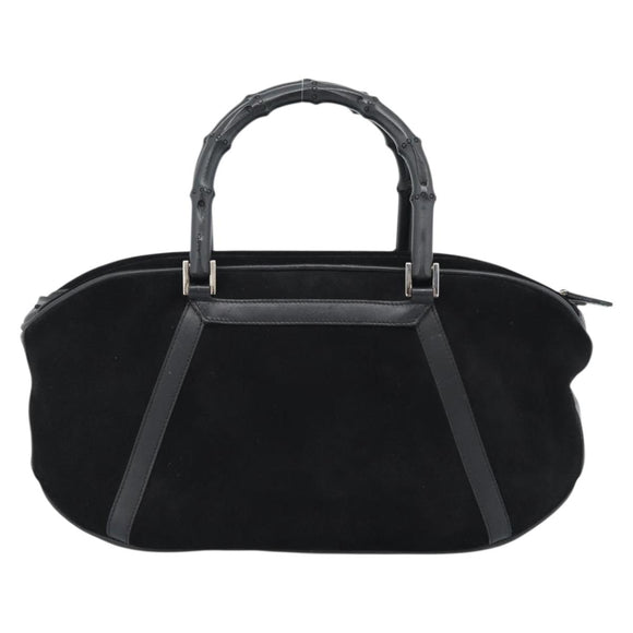 GUCCI Bamboo Hand Bag Suede Black Silver 002 1084 200047 Auth BA13607V