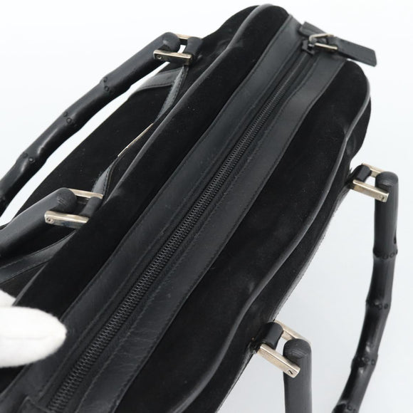 GUCCI Bamboe Handtas Suède Zwart Zilver 002 1084 200047 Auth BA13607V