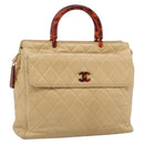 CHANEL Matelasse Hand Bag Lamb Skin Beige CC Auth BA13609V-1