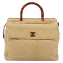 CHANEL Matelasse Hand Bag Lamb Skin Beige CC Auth BA13609V-2