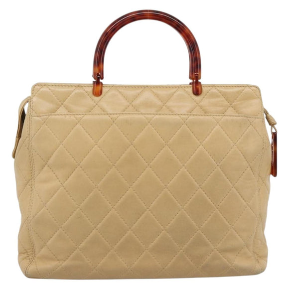 CHANEL Matelasse Hand Bag Lamb Skin Beige CC Auth BA13609V