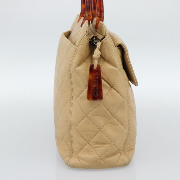 CHANEL Matelasse Hand Bag Lamb Skin Beige CC Auth BA13609V