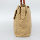 CHANEL Matelasse Hand Bag Lamb Skin Beige CC Auth BA13609V-5
