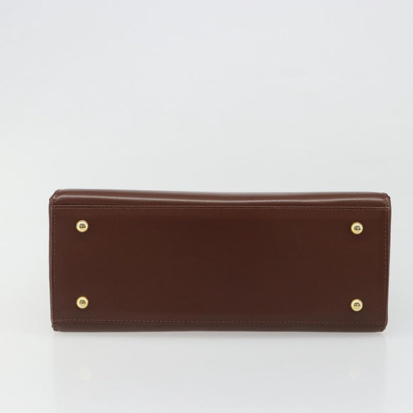VERSACE Hand Bag Leather Brown Gold Auth BA13612A