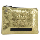 CHANEL Clutch Bag Leather Gold Tone Silver CC Auth BA13613SAM-1