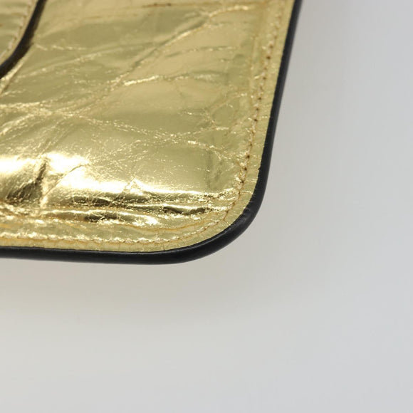 CHANEL Clutch Bag Leather Gold Tone Silver CC Auth BA13613SAM