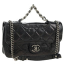 CHANEL Matelasse Chain Hand Bag Calf Skin 2way Black Silver CC Auth BA13614SAM-1