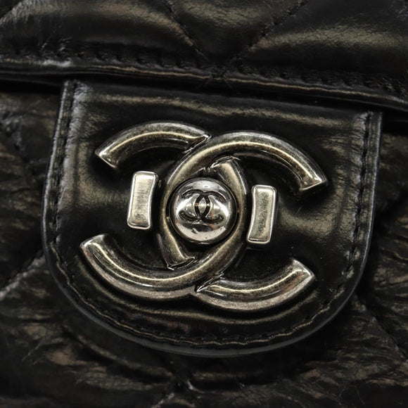 CHANEL Matelasse Chain Hand Bag Calf Skin 2way Black Silver CC Auth BA13614SAM