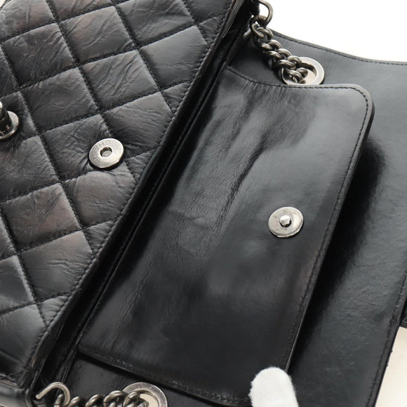 CHANEL Matelasse Chain Hand Bag Calf Skin 2way Black Silver CC Auth BA13614SAM