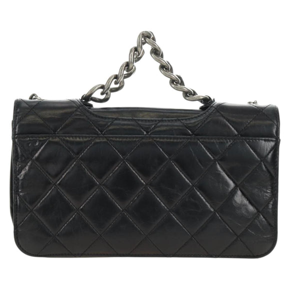 CHANEL Matelasse Chain Hand Bag Calf Skin 2way Black Silver CC Auth BA13614SAM