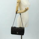 CHANEL Matelasse Chain Hand Bag Calf Skin 2way Black Silver CC Auth BA13614SAM-34
