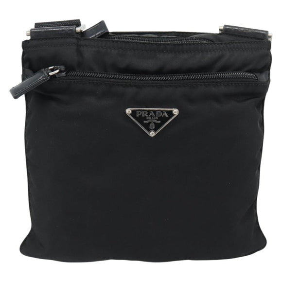 PRADA Shoulder Bag Nylon Black Silver Auth BA13615A
