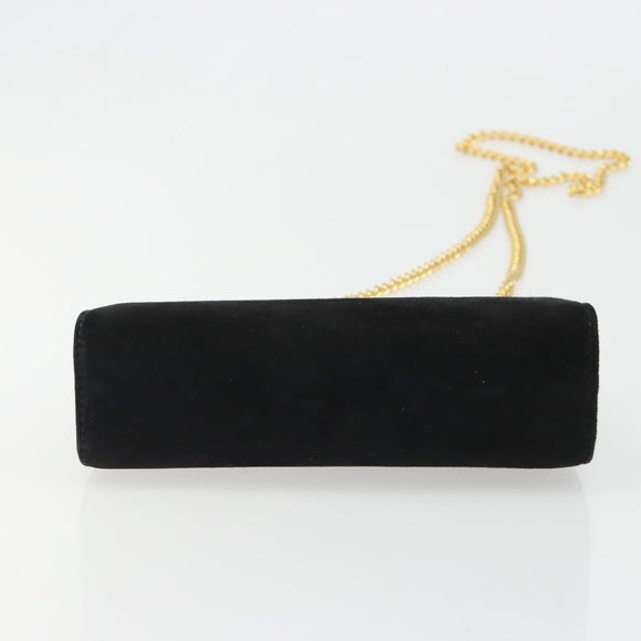 Salvatore Ferragamo Gancini Chain Shoulder Bag Suede Black Gold Auth BA13616V