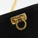 Salvatore Ferragamo Gancini Chain Shoulder Bag Suede Black Gold Auth BA13616V-19