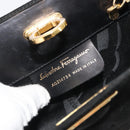 Salvatore Ferragamo Gancini Chain Shoulder Bag Suede Black Gold Auth BA13616V-11
