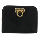 Salvatore Ferragamo Gancini Chain Shoulder Bag Suede Black Gold Auth BA13616V-13