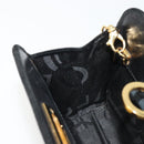 Salvatore Ferragamo Gancini Chain Shoulder Bag Suede Black Gold Auth BA13616V-21