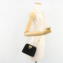 Salvatore Ferragamo Gancini Chain Shoulder Bag Suede Black Gold Auth BA13616V-22