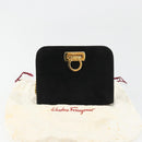 Salvatore Ferragamo Gancini Chain Shoulder Bag Suede Black Gold Auth BA13616V-12