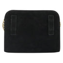 Salvatore Ferragamo Gancini Chain Shoulder Bag Suede Black Gold Auth BA13616V-2