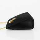 Salvatore Ferragamo Gancini Chain Shoulder Bag Suede Black Gold Auth BA13616V-4