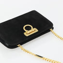Salvatore Ferragamo Gancini Chain Shoulder Bag Suede Black Gold Auth BA13616V-6