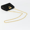 Salvatore Ferragamo Gancini Chain Shoulder Bag Suede Black Gold Auth BA13616V-7