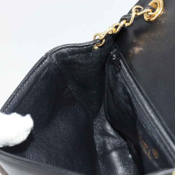 CHANEL Matelassé Ketting Schoudertas Lamsleer Goud Zwart CC Auth BA13617A