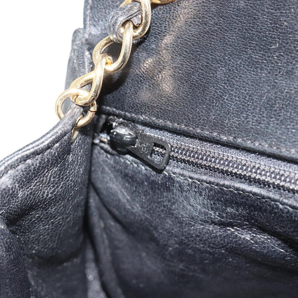 CHANEL Matelasse Chain Shoulder Bag Lamb Skin Gold Black CC Auth BA13617A