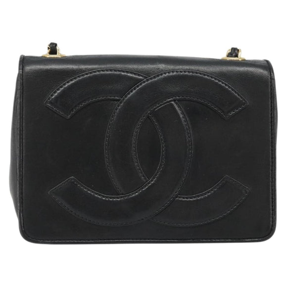 CHANEL Matelasse Chain Shoulder Bag Lamb Skin Gold Black CC Auth BA13617A