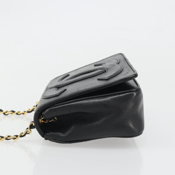 CHANEL Matelassé Ketting Schoudertas Lamsleer Goud Zwart CC Auth BA13617A