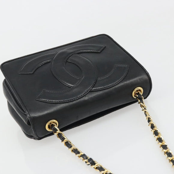 CHANEL Matelasse Chain Shoulder Bag Lamb Skin Gold Black CC Auth BA13617A