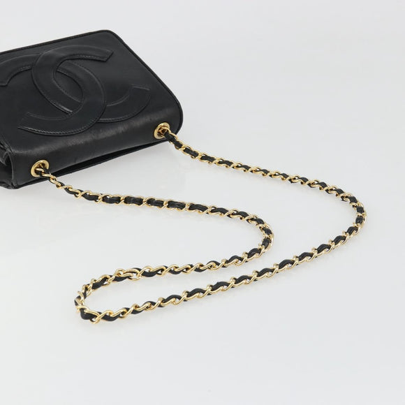 CHANEL Matelasse Chain Shoulder Bag Lamb Skin Gold Black CC Auth BA13617A
