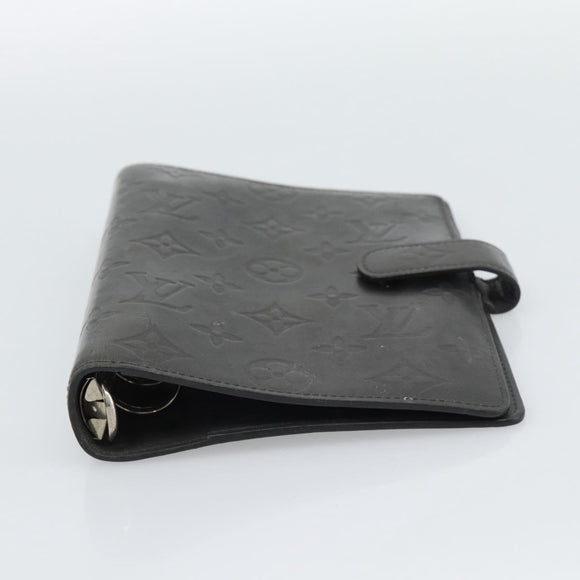 LOUIS VUITTON Monogram mat Agenda MM Day Planner Cover Black R20925 Auth BA13618