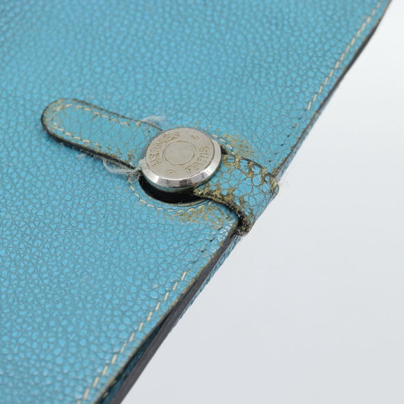 HERMES Dogon GM Portemonnee Leer Lichtblauw Zilver Auth BA13622