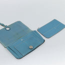 HERMES Dogon GM Wallet Leather Light Blue Silver Auth BA13622-7