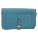 HERMES Dogon GM Wallet Leather Light Blue Silver Auth BA13622-13