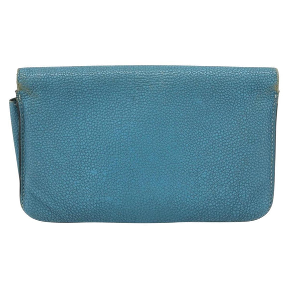 HERMES Dogon GM Portemonnee Leer Lichtblauw Zilver Auth BA13622